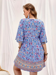 Plus Size Boho Dress Women's Plus Floral Print Short Sleeve
