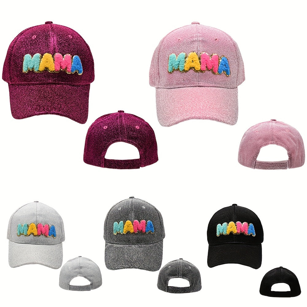 MAMA Patch Glitter Baseball Cap - Adjustable Dad Hat for Women