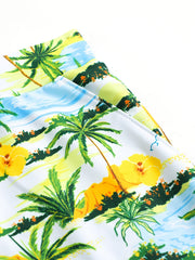 Men's Quick Dry Hawaiian Board Shorts - Cartoon Beach Pattern Swim Tr