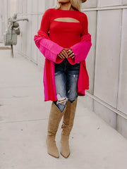 Colorblock Long Sleeve Open Front Cardigan