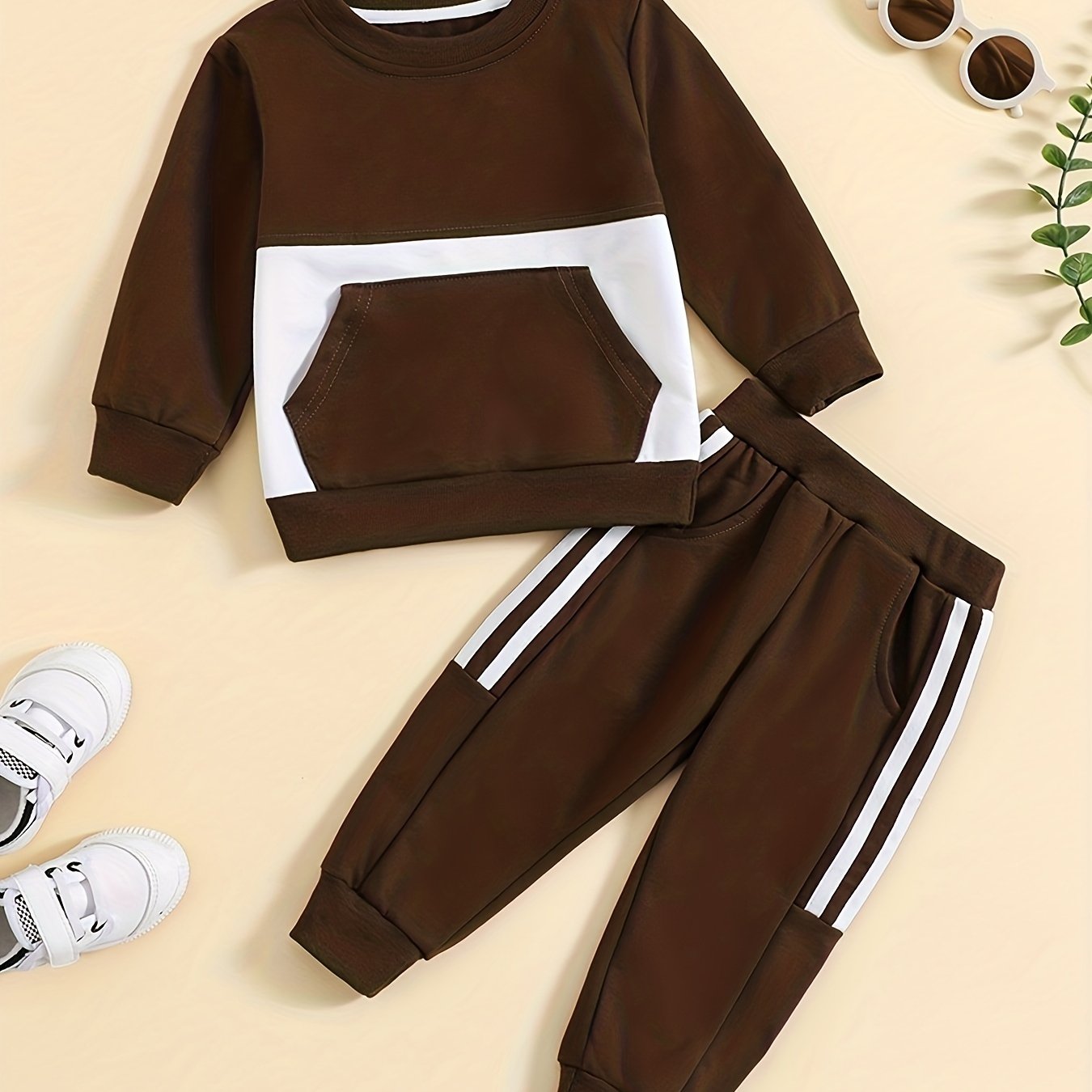 Contrast Sweatsuit Long Sleeve Pullover & Pants Set Baby's Outfit