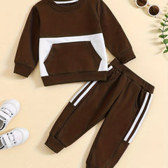 Contrast Sweatsuit Long Sleeve Pullover & Pants Set Baby's Outfit