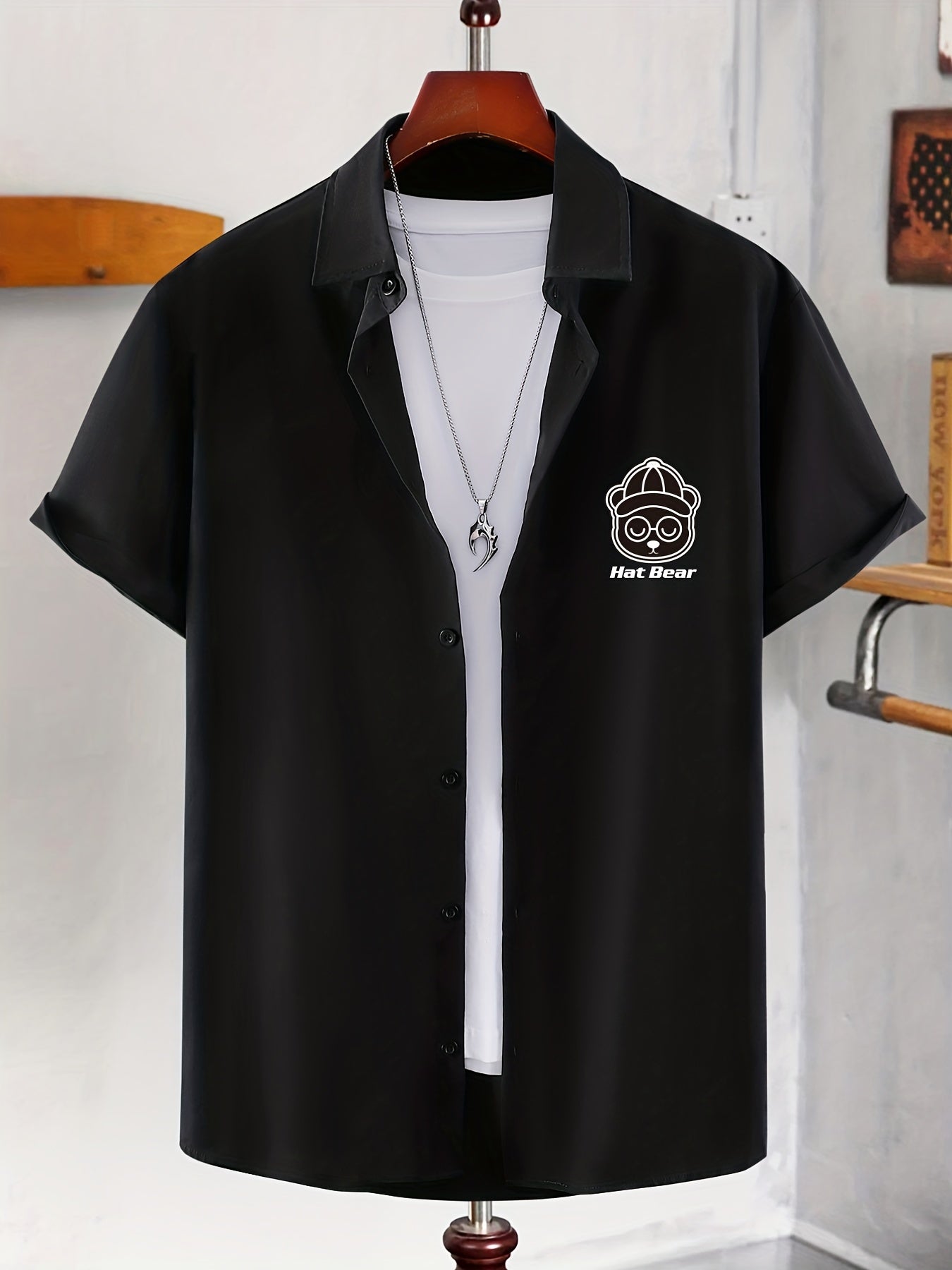 Men's Solid Smile Face Button Down Shirt