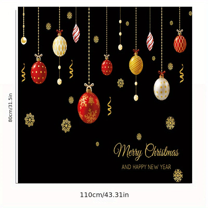 Christmas Wall Stickers for Shop Windows - Golden Pendants & Colorful Balls