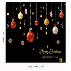 Christmas Wall Stickers for Shop Windows - Golden Pendants & Colorful Balls