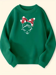 Girls Portrait Graphic Crew Neck Sweatshirt - Long Sleeve Pullovers