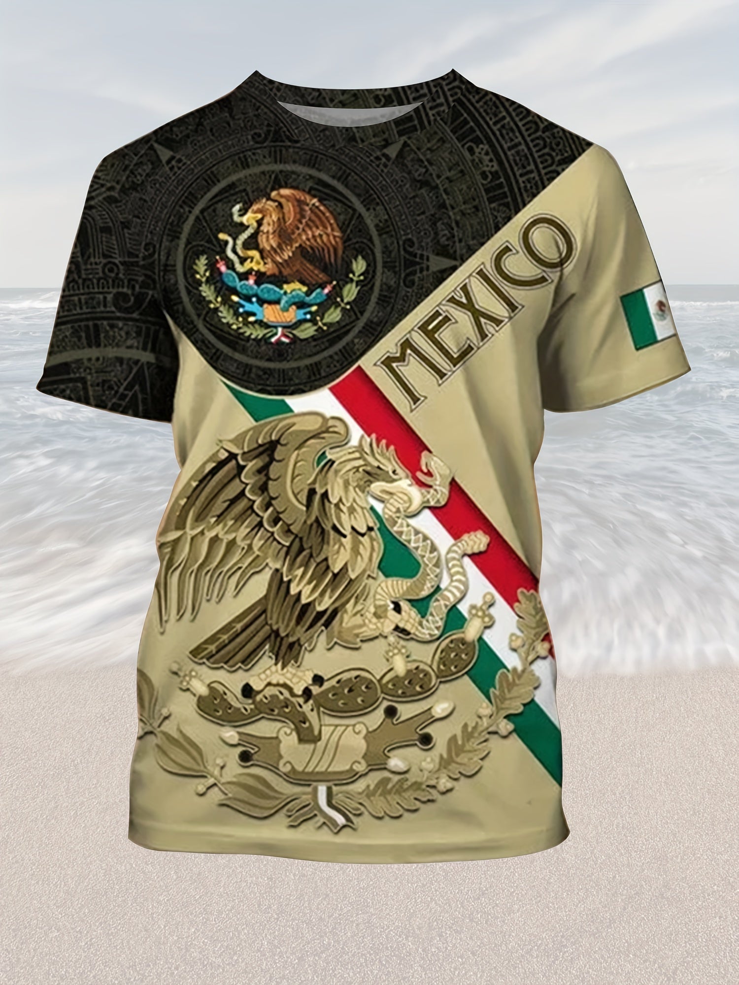 Mexico Eagle And Snake Print Men's Graphic T shirt