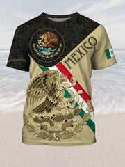 Mexico Eagle And Snake Print Men's Graphic T shirt