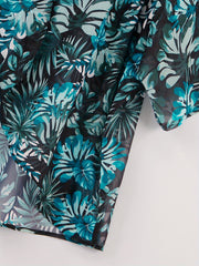 Tropical Print Short Sleeve Open Front Cardigan