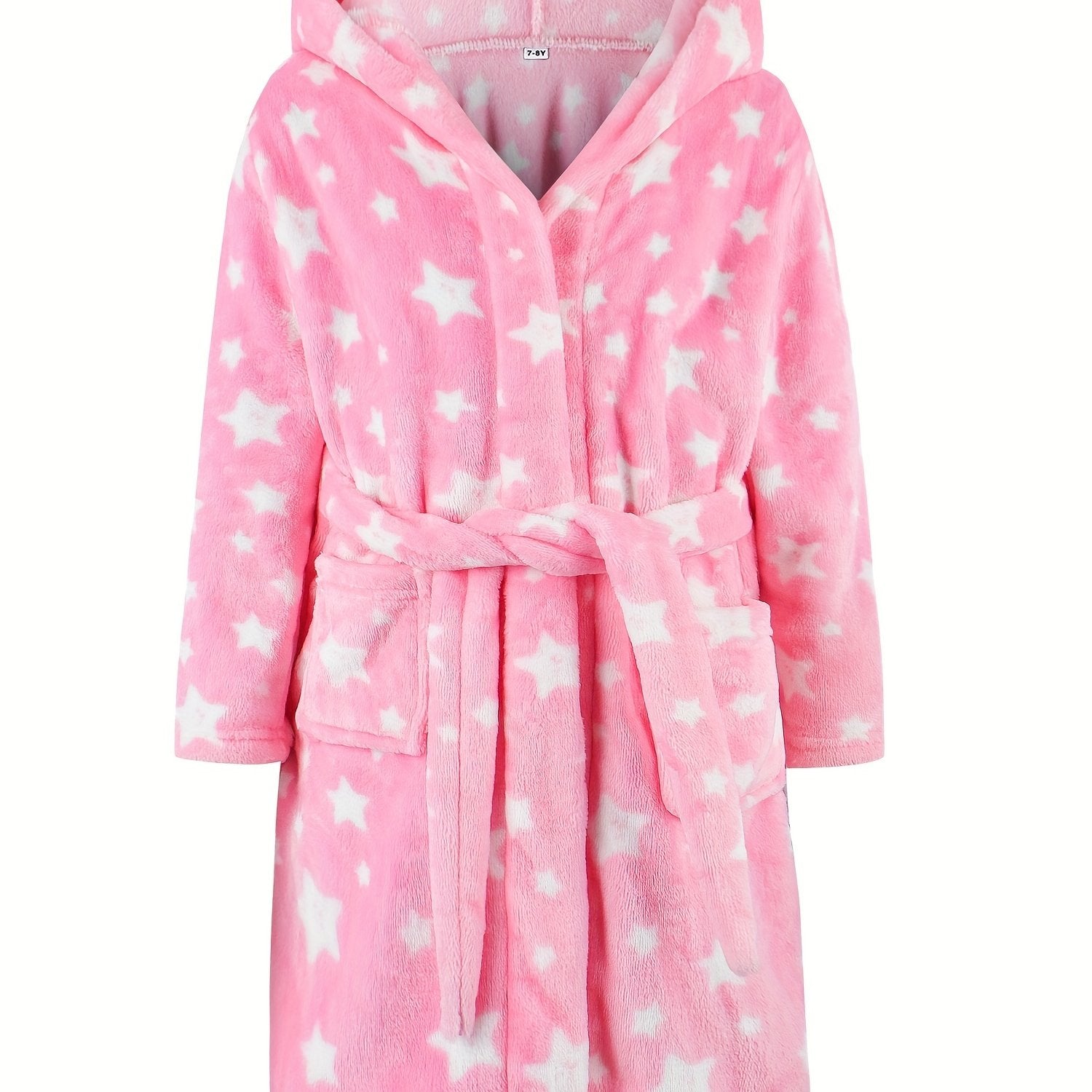 Girls Star Print Hooded Bathrobe Flannel Loungewear Kids Pajamas