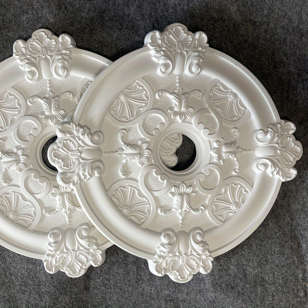 1pc PU Round Carved Lamp Holder Gypsum Ceiling Disc Shape Lamp Plate