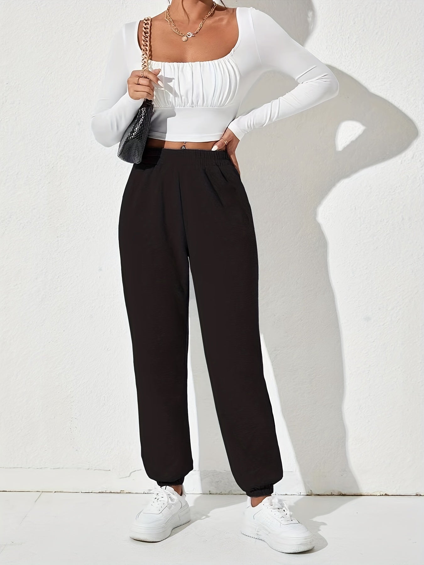 Elastic Waist Baggy Pants Casual Loose Pants For Spring & Fall