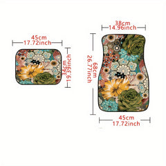 4pcs Colorful Floral Car Floor Mats Absorbent Non-slip Mat