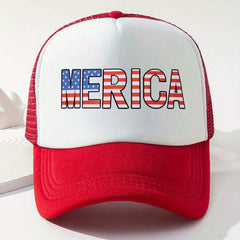 MERICA Printed Baseball Cap Unisex Mesh Breathable Sun Hat Patriotic Trucker Hat