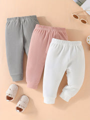 Toddler Baby Waffle Tricolor Pants Set Leggings Seamless Harem Style Ribbed Knit