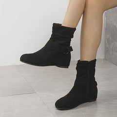 Women's Buckle Slouch Short Boots Round Toe Ankle Boots