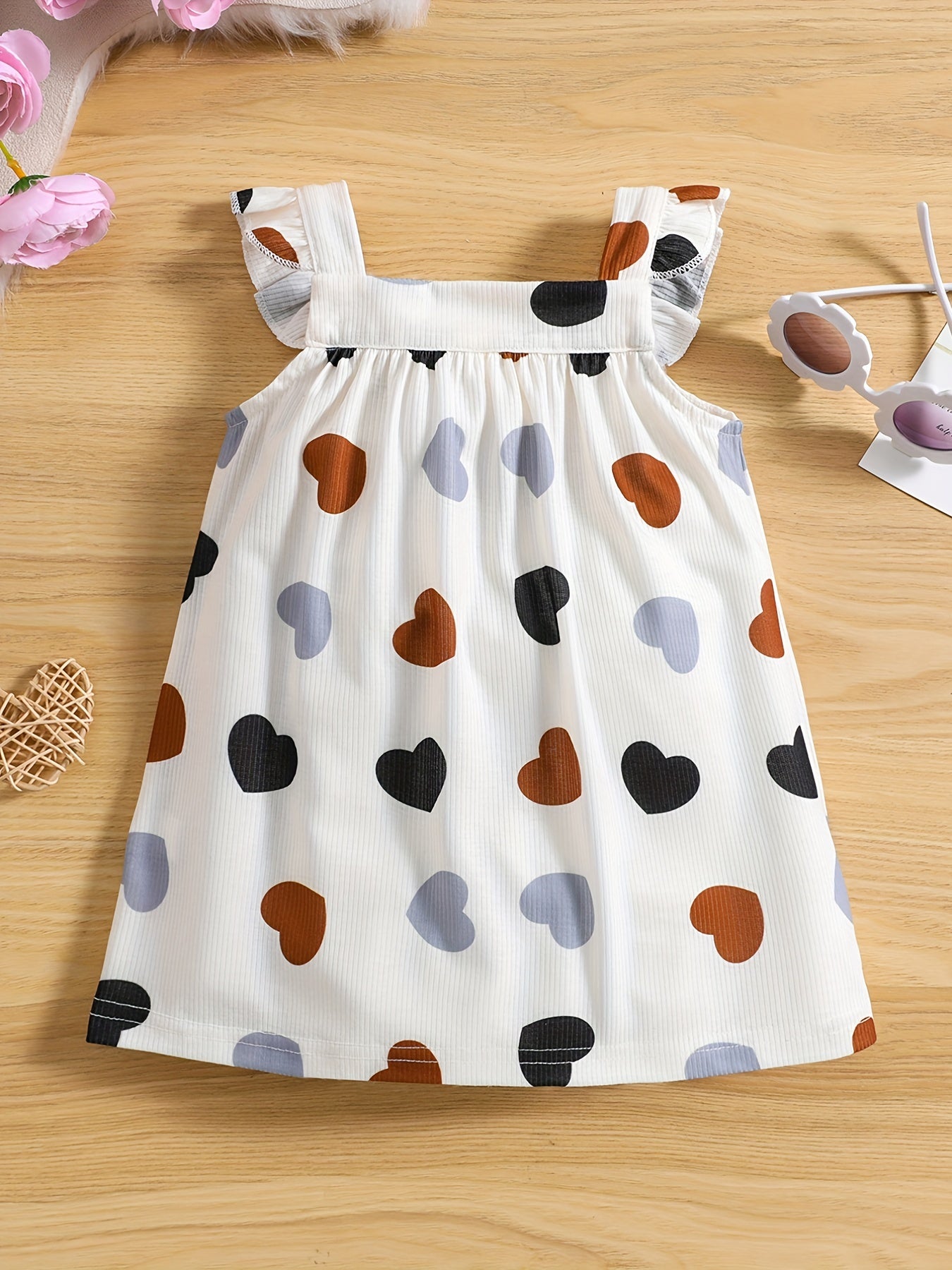 Toddler Girl's Striped Heart Dress Puffy Sleeves for Summer