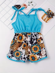 Toddler Girls Sunflower Leopard & Bull Head Cami Romper Jumpsuit