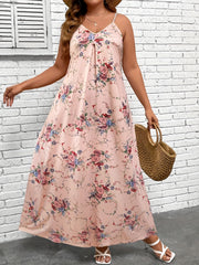 Floral Print V Neck Backless Maxi Cami Dress