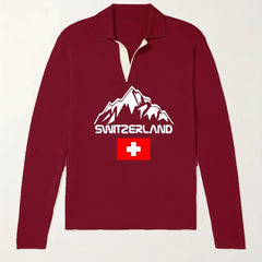 Switzerland Mountain Knit Polo Shirt Men's Pullover Sweater