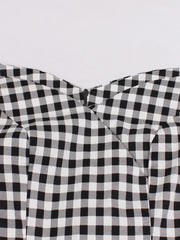 Gingham Print V-Neck A-Line Dress