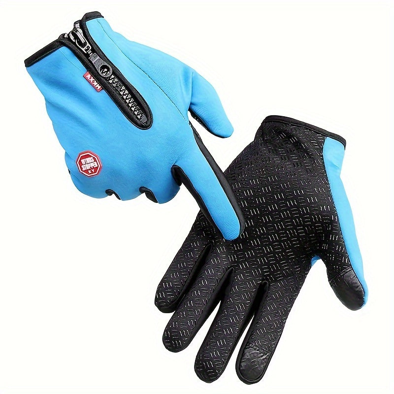 Winter Warm Gloves With Zipper Waterproof Touch Screen Windproof Gloves