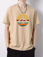 Air Plane Print Men's Cotton Graphic Crew Neck Active T shirt