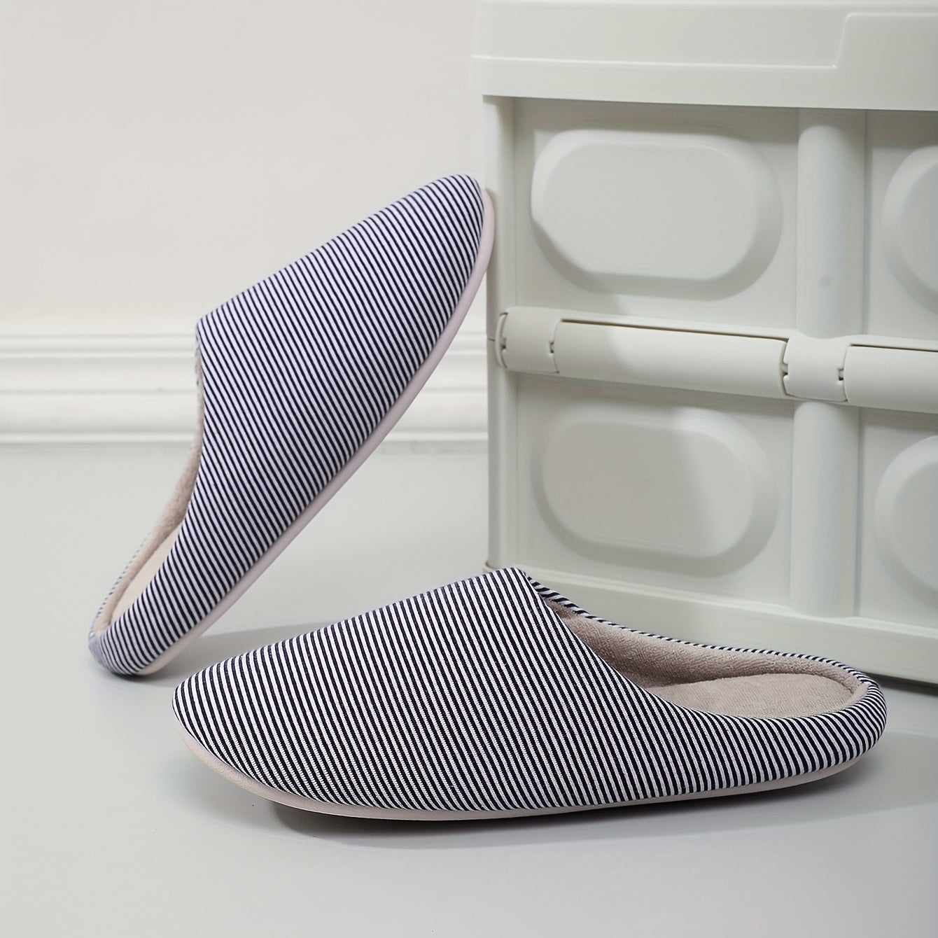 Cozy Striped House Slippers for Men Winter Shoes