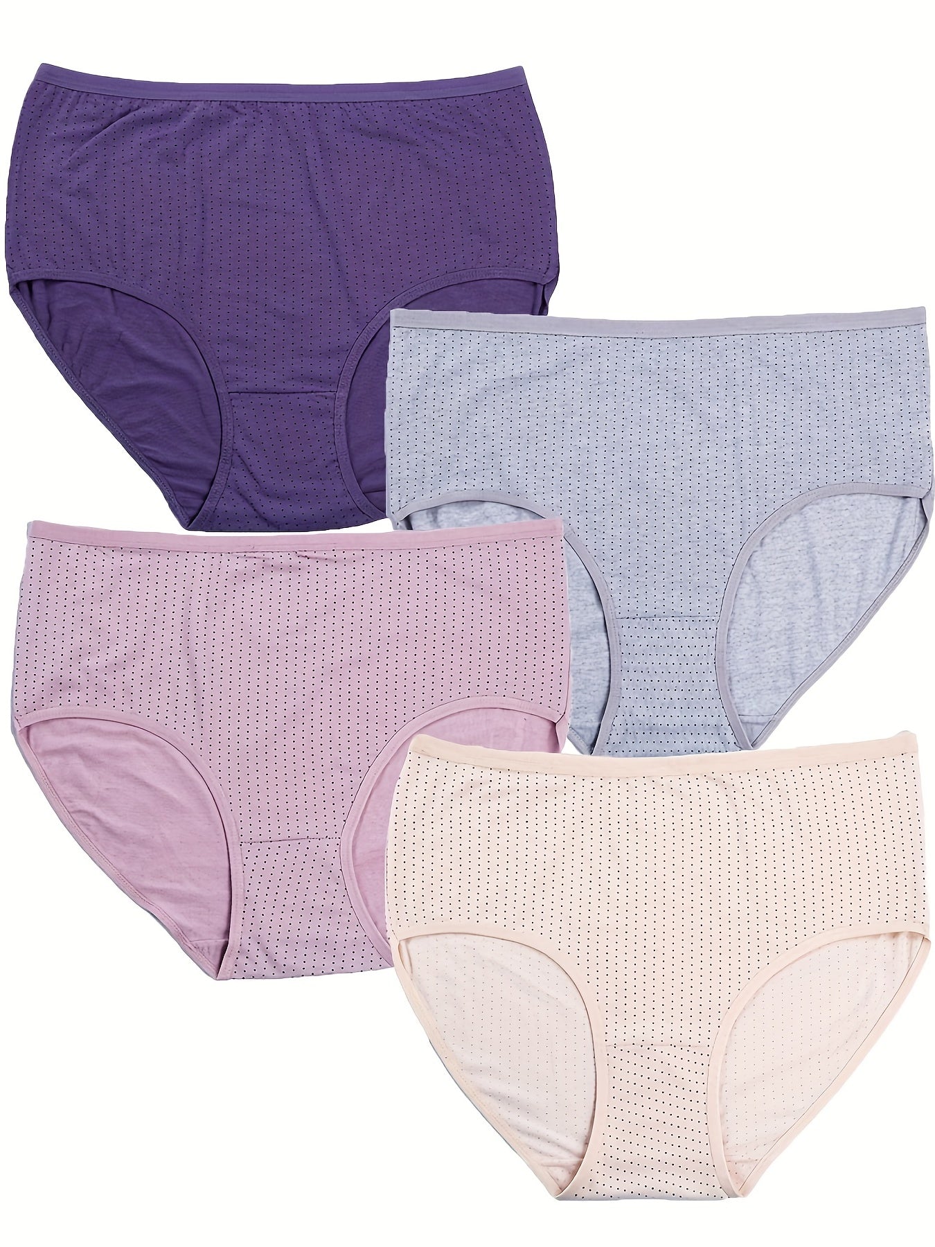 4 Pack Plus Size Basic Panties Set Women's Plus Pin Dot Print Underwear