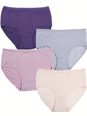 4 Pack Plus Size Basic Panties Set Women's Plus Pin Dot Print Underwear