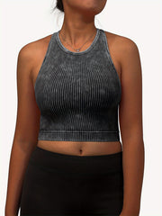 Ribbed Washed Sports Tank Top Sleeveless Fitness Training Top