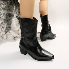 Women's Western Mid Calf Boots Chunky Heeled Cowgirl Boots