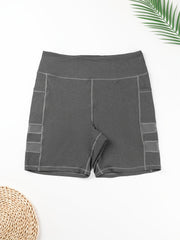 Sports Shorts Women's Plus Solid Contrast Mesh High Rise Skinny Shorts