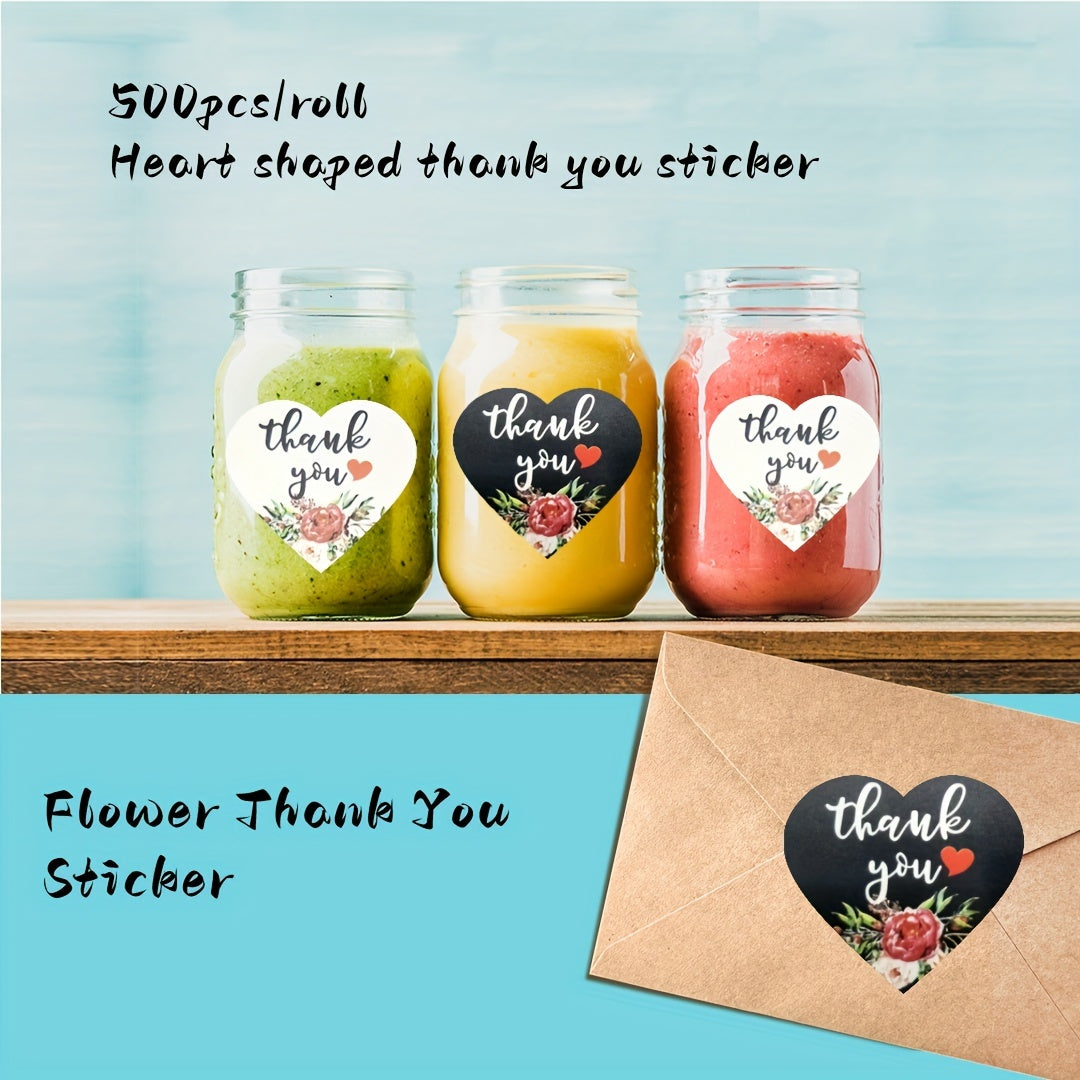 Heart Shaped Thank You Stickers Roll - 500pcs