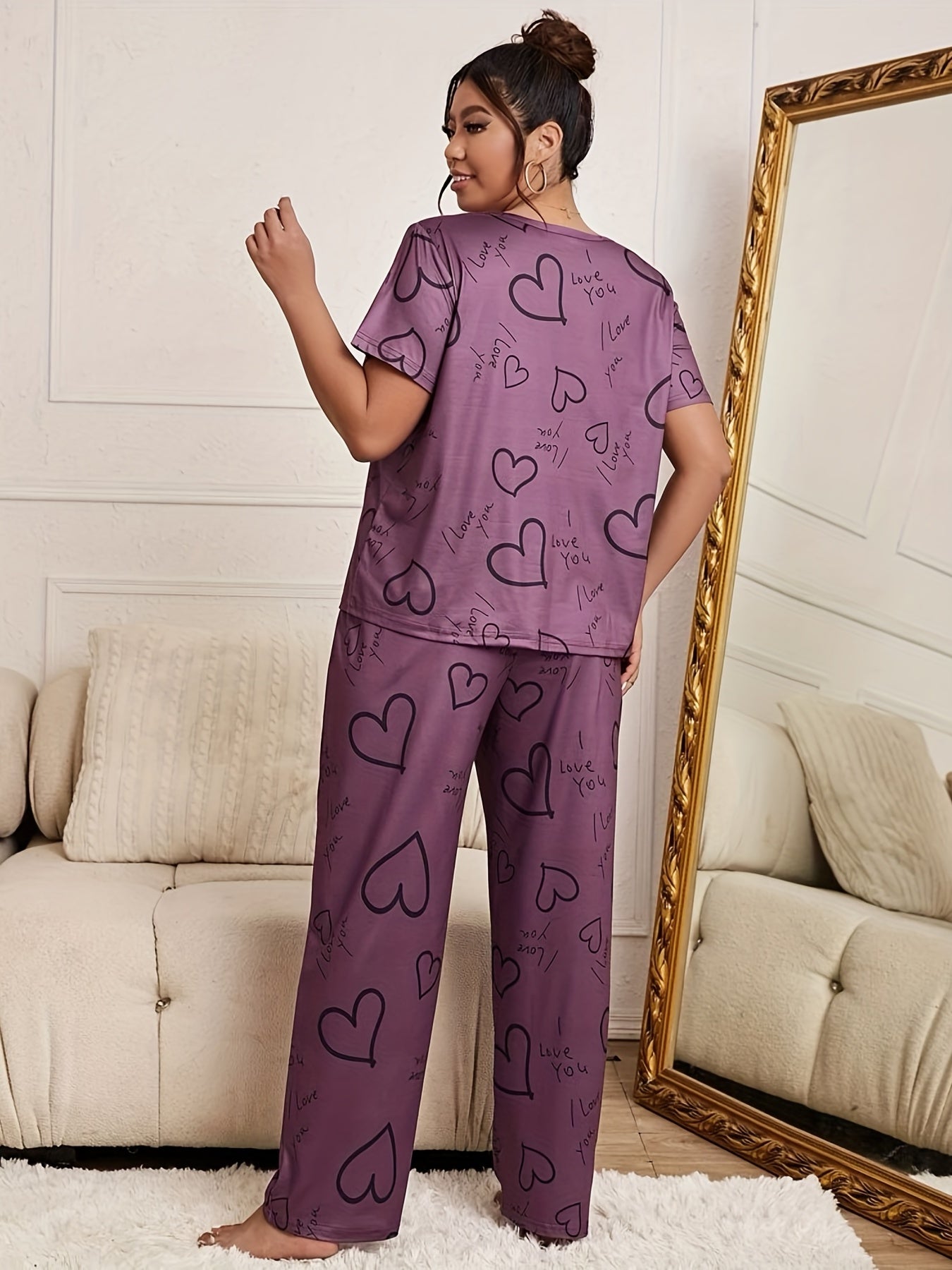 Heart & Letter Print Tee & Pants Set