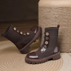 Knit Button Slip On Mid Calf Boots Platform Winter Shoes