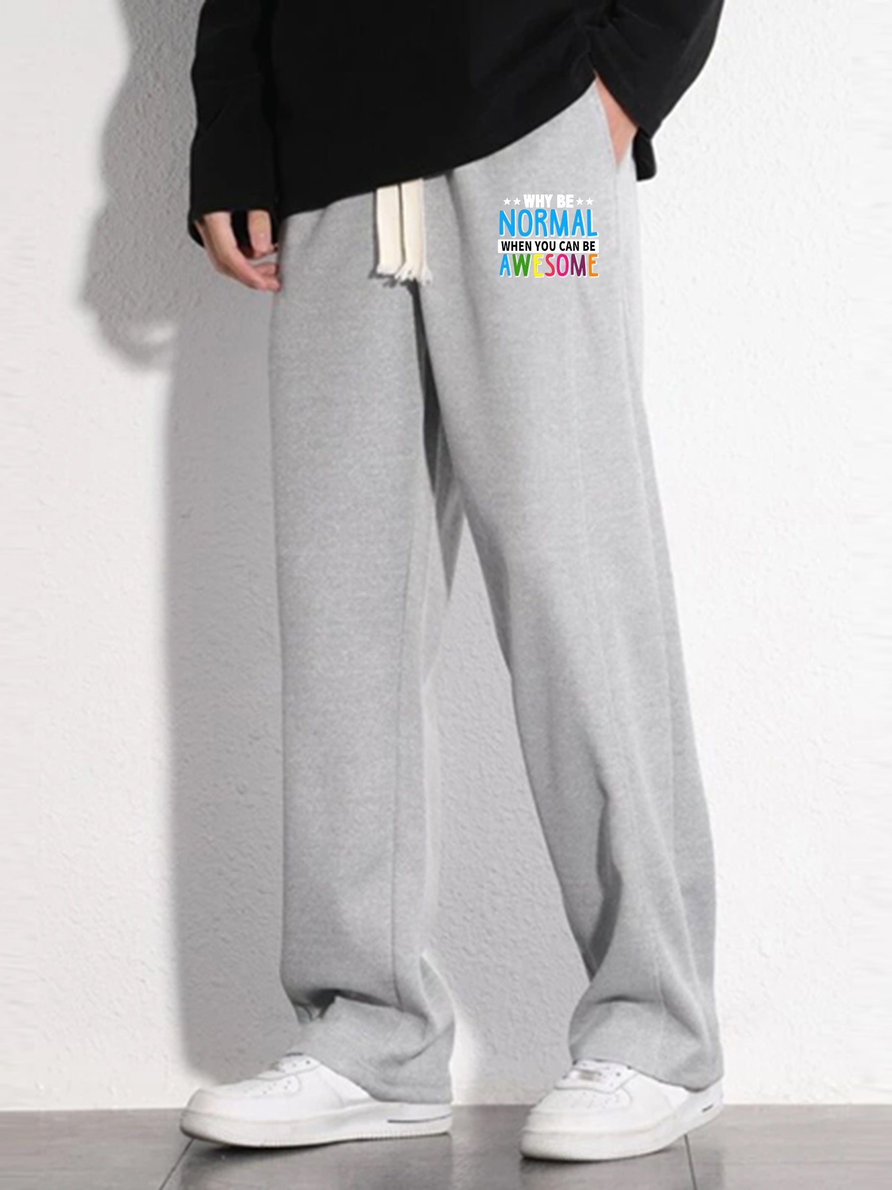 Cartoon Letter Print Loose Fit Mopping Pants Men's Casual