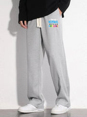 Cartoon Letter Print Loose Fit Mopping Pants Men's Casual