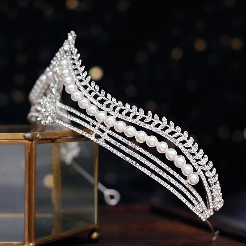 Faux Pearl Crystal Bridal Crown Hairband Party Favor Decorations