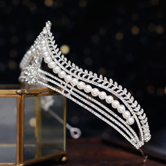 Faux Pearl Crystal Bridal Crown Hairband Party Favor Decorations