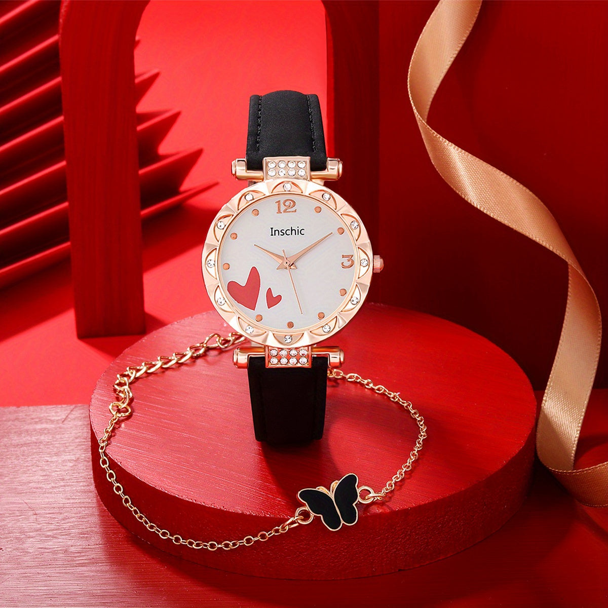 Student Digital Heart Diamond Watch and Butterfly Jewelry Set