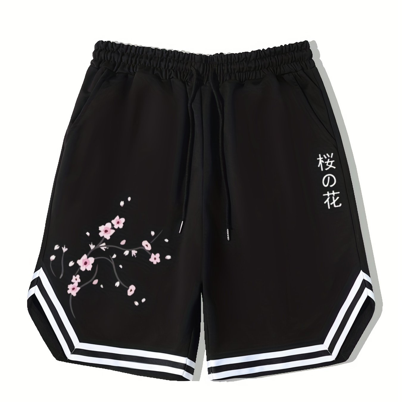 Men's Kanji Graphic Drawstring Stretchy Shorts For Summer