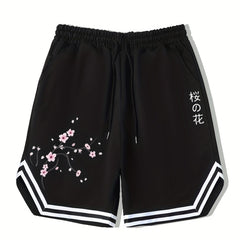 Men's Kanji Graphic Drawstring Stretchy Shorts For Summer