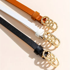 Lychee Embossed Belt Triple O Ring Buckle Jeans Pants Waist Belts for Women
