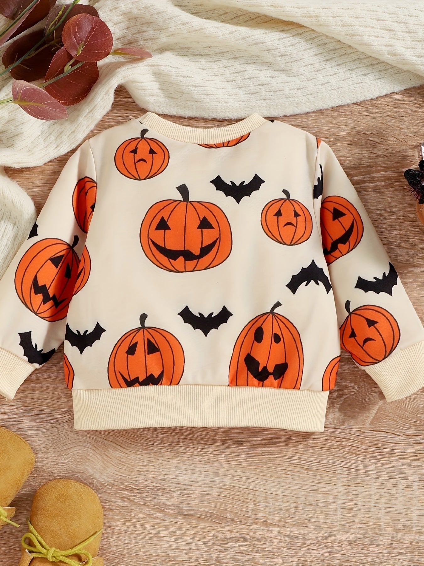 Pumpkin Bat Sweatshirt Toddler Baby Casual Pullover Top Halloween Outfit