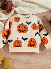 Pumpkin Bat Sweatshirt Toddler Baby Casual Pullover Top Halloween Outfit