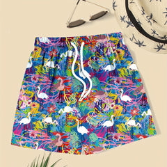 Boys Swim Trunks Elastic Waist Drawstring Beach Pants Colorful Flamingo Print