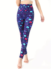 Heart Print Slim Fit Yoga Tight Pants Stretchy Fitness Leggings