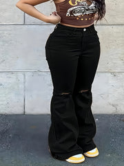 Flared Leg Stretch Washed Denim Pants