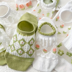 8 Pairs Floral Print & Mesh Ankle Socks Women's Stockings